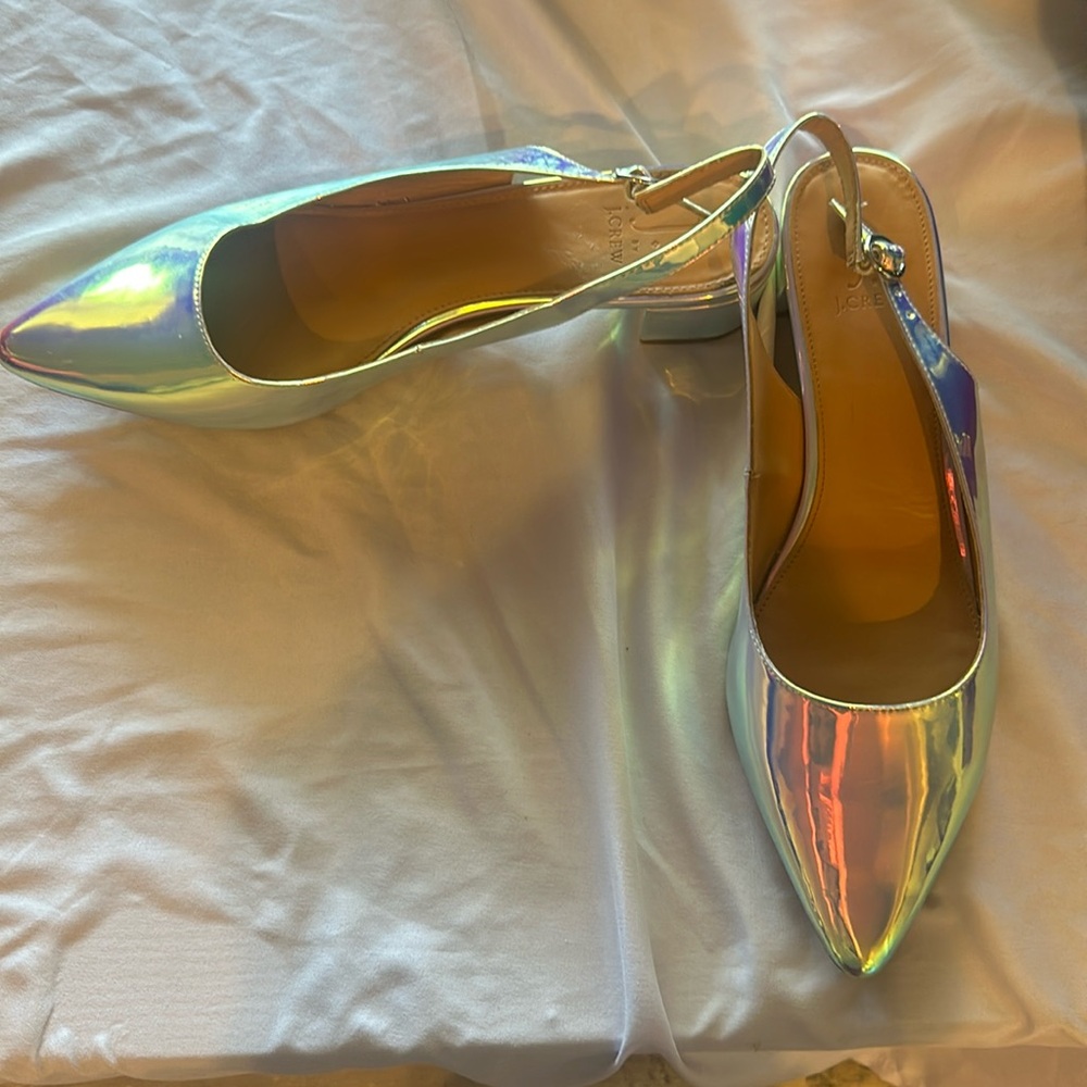 J Crew metallic sling back flats